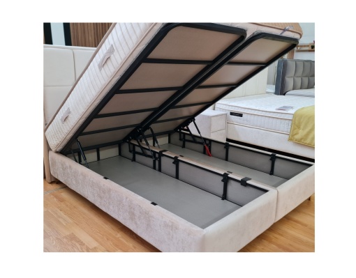 Set pat tapitat cu lada si saltea Optimus 160x200 cm crem - Img 2