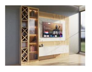 Living Cristal cu riflaj si panou iluminat 284 cm