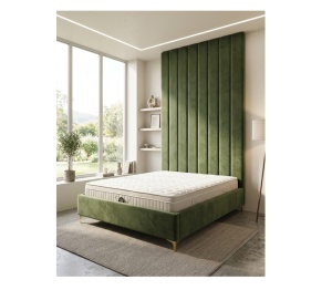 Pat tapitat cu tablie inalta si lada Olive 160x200 cm