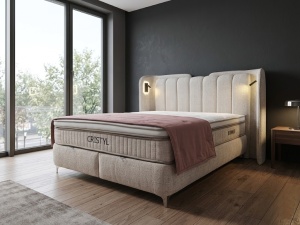 Set pat tapitat cu lada si saltea Crystal 160x200 cm