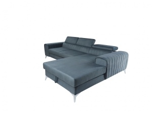 Coltar extensibil cu tetiere si lada depozitare Clement dreapta 283x185 cm gri - Img 5