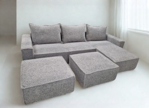 Coltar modular cu 2 tabureti Rio 298x188 cm gri