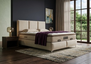 Set pat tapitat cu lada si saltea Marquis 160x200 cm crem