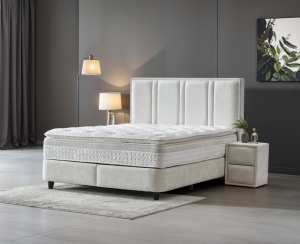 Set pat tapitat cu lada si saltea premium Paros XL 160x200 cm ivory