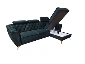Coltar extensibil cu lada si tetiere reglabile Lotus dreapta 265x175 cm verde - Img 2