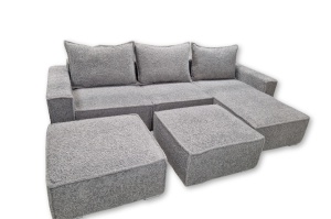 Coltar modular cu 2 tabureti Rio 298x188 cm gri - Img 1