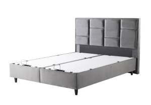 Pat tapitat cu lada Benedict si saltea Benedict 160x200 cm gri - Img 3