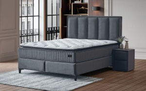 Set pat tapitat cu lada si saltea Hermes 160x200 cm gri