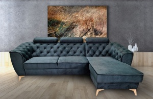 Coltar extensibil cu lada si tetiere reglabile Lotus dreapta 265x175 cm verde - Img 1