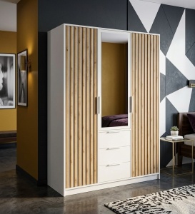 Dulap Bali Lux 3D alb cu riflaj stejar