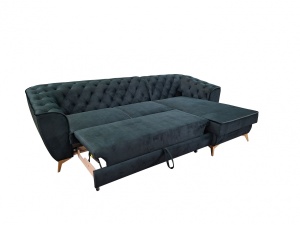 Coltar extensibil cu lada si tetiere reglabile Lotus dreapta 265x175 cm verde - Img 3