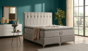 Set pat tapitat cu lada Angel si saltea Angel 160x200 cm gri