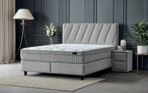 Set pat tapitat cu lada si saltea Siesta 160x200 cm gri