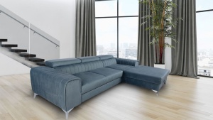 Coltar extensibil cu tetiere si lada depozitare Clement dreapta 283x185 cm gri - Img 1