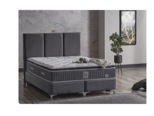 Set pat tapitat cu lada si saltea Marquis 140x200 cm gri