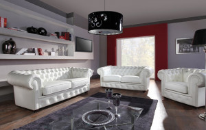 Set canapea piele naturala extensibila 3 loc canapea 2 loc si 1 fotoliu Chesterfield (3.2.1.)