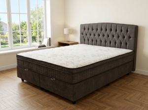 Set pat tapitat cu lada si saltea Monza 160x200 cm gri