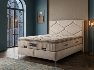 Set pat tapitat cu lada si saltea Natural 160x200 cm bej
