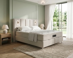 Set pat tapitat cu lada si saltea Oxford 160x200 cm gri