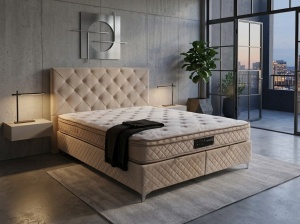 Set pat tapitat cu lada si saltea Bergen 160x200 cm bej