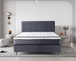 Set pat tapitat cu lada si saltea Casian 160x200 cm gri