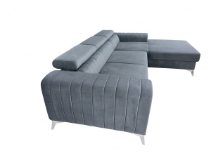 Coltar extensibil cu tetiere si lada depozitare Clement dreapta 283x185 cm gri - Img 2
