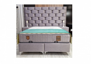 Set pat tapitat cu lada si saltea + 2 noptiere Yesim Dream 160x200 cm gri