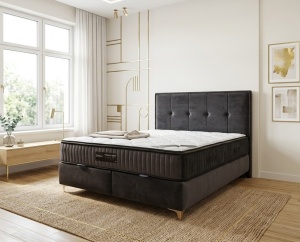 Set pat tapitat cu lada si saltea Optimus 160x200 cm gri