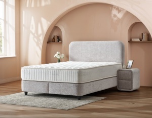 Set pat tapitat cu lada si saltea Pro Comos 160x200 cm bej
