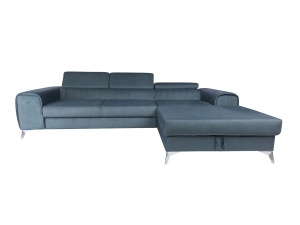 Coltar extensibil cu tetiere si lada depozitare Clement dreapta 283x185 cm gri - Img 3