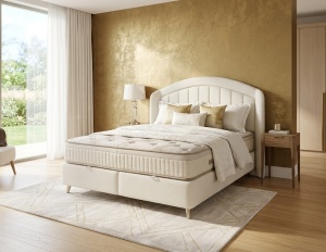 Set pat tapitat cu lada si saltea Moca 160x200 cm bukle crem