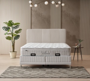 Set pat tapitat cu lada si saltea Winart 160x200 cm bej