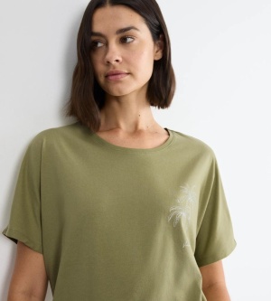 Bluză de pijama din bumbac, cu mânecă scurtă, Triumph Mix & Match Top Verde - Img 3