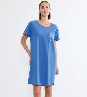 Cămașă de noapte din bumbac cu mânecă scurtă, Triumph Nightdresses Albastru