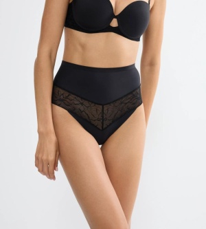 Chilot tanga cu talie înaltă, efect modelator ușor, Triumph Comfort Contour Highwaist String Negru