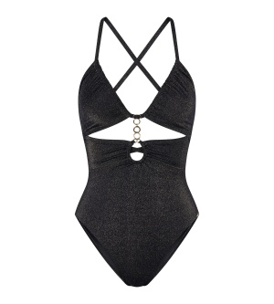 Costum de baie întreg fără burete cu material lurex strălucitor, Triumph Summer Sunset O Negru - Img 5