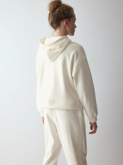 Hanorac din catifea reiată, Triumph Velour Rib Hoodie Crem - Img 2
