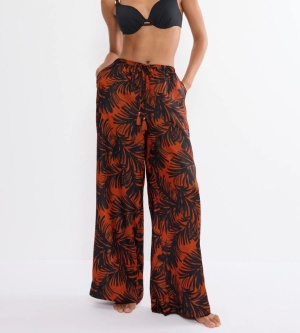 Pantaloni lungi evazați din satin, Triumph Summer Satin Trousers Maro