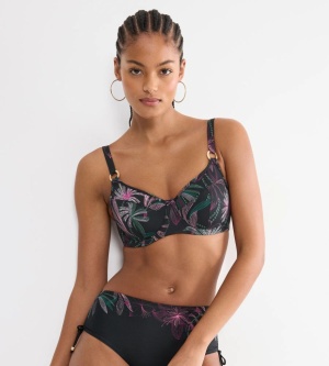 Sutien de baie minimizer, cu armătură, Triumph Summer Tropics W 01 Negru