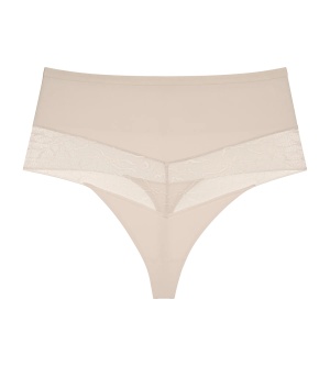 Chilot tanga cu talie înaltă, efect modelator ușor, Triumph Comfort Contour Highwaist String Bej - Img 5