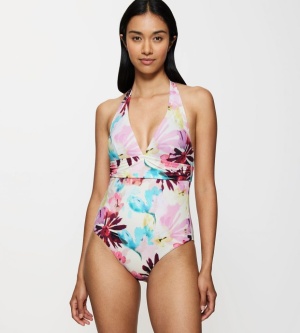 Costum întreg de baie cu cupe buretate și bretele halter, Triumph Summer Fleur OP Plunge