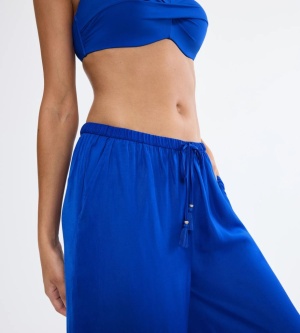 Pantaloni lungi evazați din satin, Triumph Summer Satin Trousers Albastru - Img 3