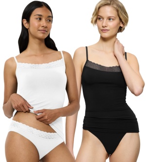 Set 2 maieuri invizibile din Modal cu bretele subțiri, Triumph Feel of Modal Spaghetti Top, alb și negru