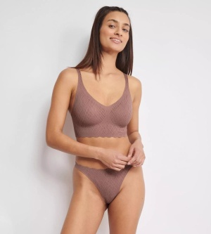 Bustieră fără armătură, dantelat, Sloggi ZERO Feel Bliss Bralette Maro - Img 4