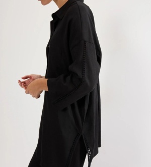 Cămașă damă din in și vâscoză, Triumph Summer Wear Boyfriend Shirt 01 Negru - Img 3