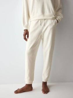 Pantaloni de casă din catifea reiată, Triumph Velour Rib Trousers Crem
