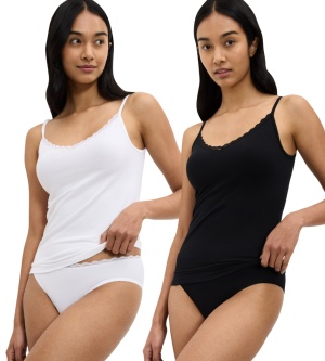 Set de 2 maieuri invizibile din bumbac, cu bretele subțiri, Triumph Feel Of Cotton Spaghetti Top, alb și negru