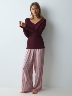 Set de pijama lungă din bumbac, Triumph Elevated Sets Bordo - Img 2
