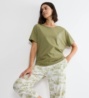 Bluză de pijama din bumbac, cu mânecă scurtă, Triumph Mix & Match Top Verde - Img 4