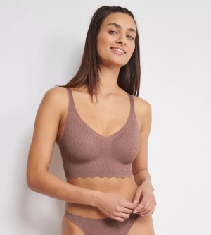 Bustieră fără armătură, dantelat, Sloggi ZERO Feel Bliss Bralette Maro